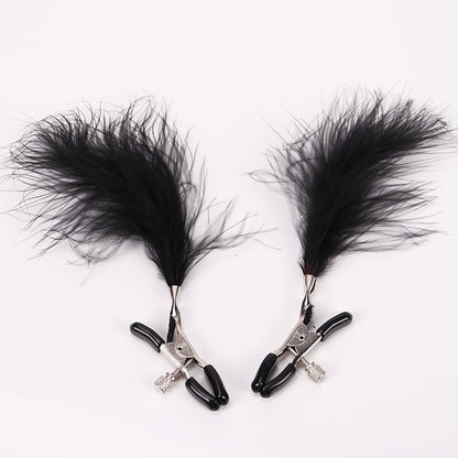 Metal Nipple Clamps with Feather for Fetish Play