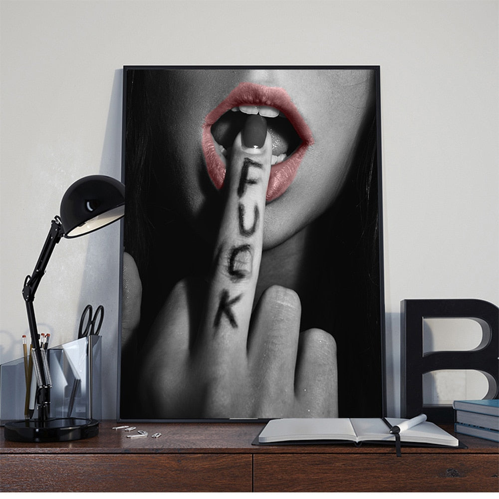 Sexy Finger on Lips Canvas Wall Art