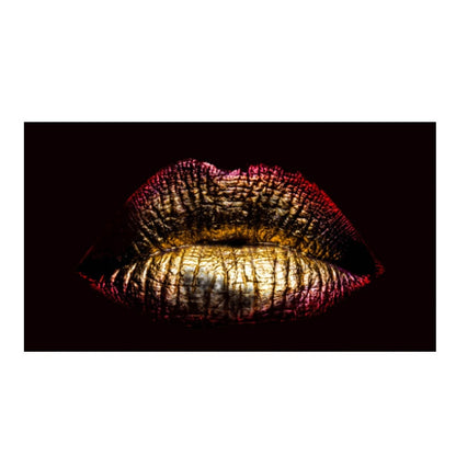 Golden Lips Canvas Painting for Home Decor