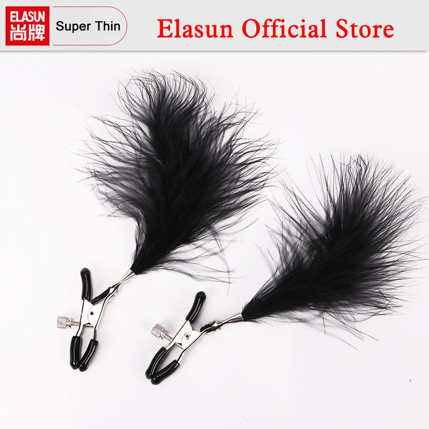 Metal Nipple Clamps with Feather for Fetish Play