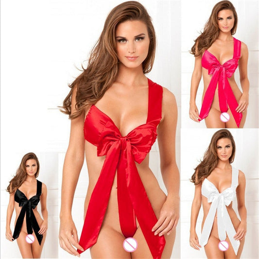 Red Bow Babydoll Lingerie for Tempting Sleepwear Christmas Gift For Women