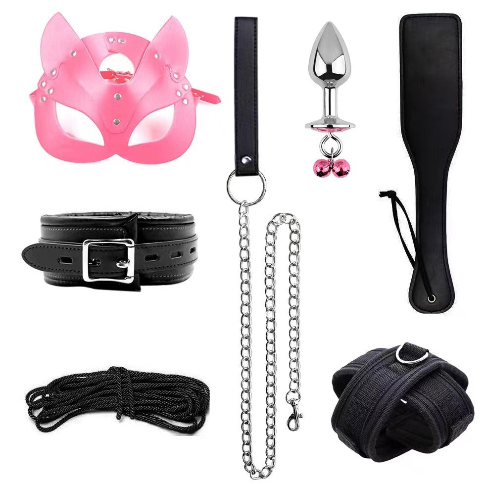 Leather Sponge Bondage Set with Handcuffs and Ankle Cuffs