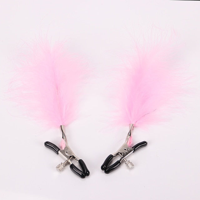 Metal Nipple Clamps with Feather for Fetish Play