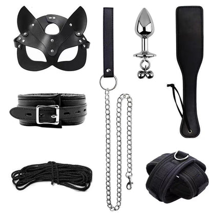 Leather Sponge Bondage Set with Handcuffs and Ankle Cuffs