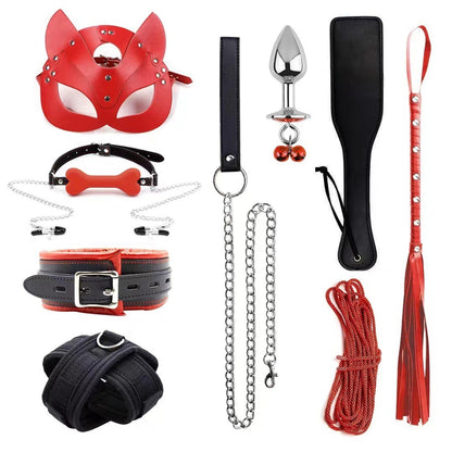 Leather Sponge Bondage Set with Handcuffs and Ankle Cuffs