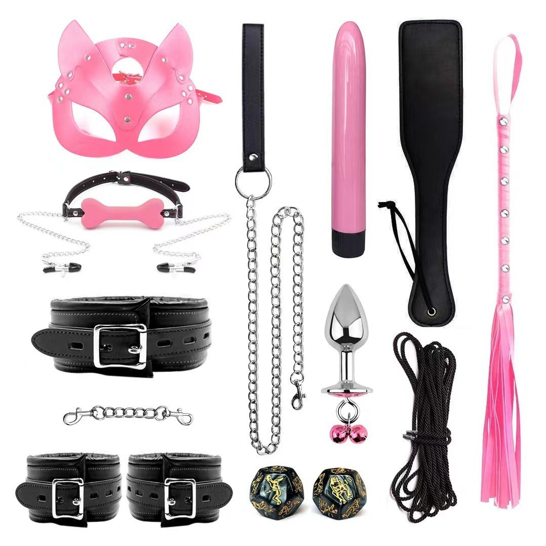 Leather Sponge Bondage Set with Handcuffs and Ankle Cuffs