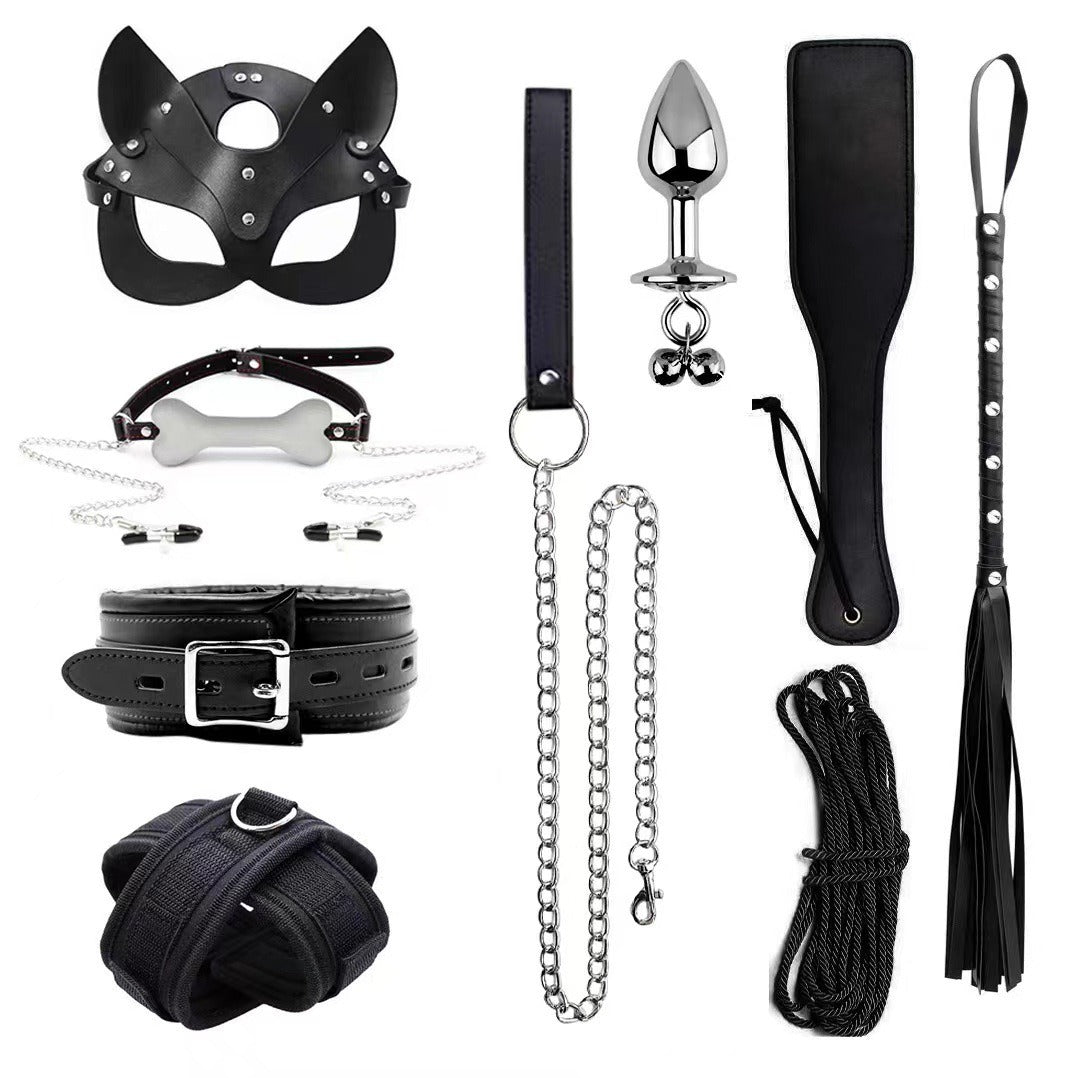 Leather Sponge Bondage Set with Handcuffs and Ankle Cuffs