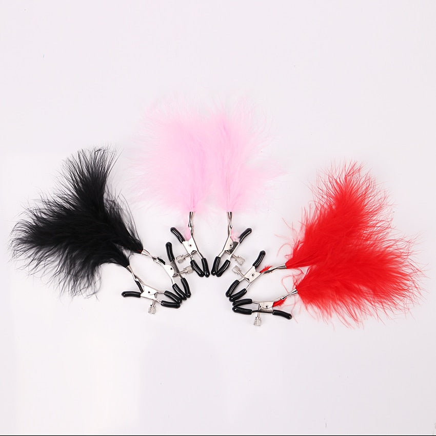 Metal Nipple Clamps with Feather for Fetish Play