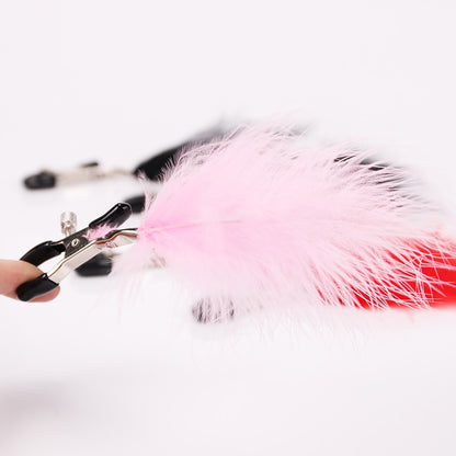 Metal Nipple Clamps with Feather for Fetish Play