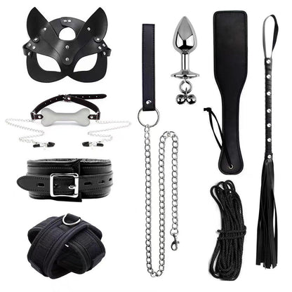 Leather Sponge Bondage Set with Handcuffs and Ankle Cuffs