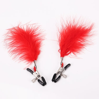 Metal Nipple Clamps with Feather for Fetish Play