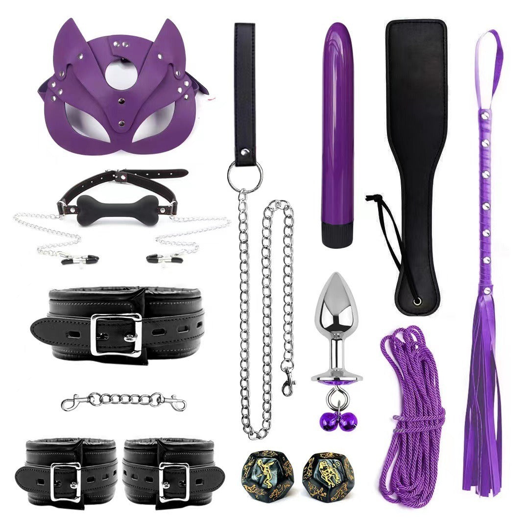 Leather Sponge Bondage Set with Handcuffs and Ankle Cuffs