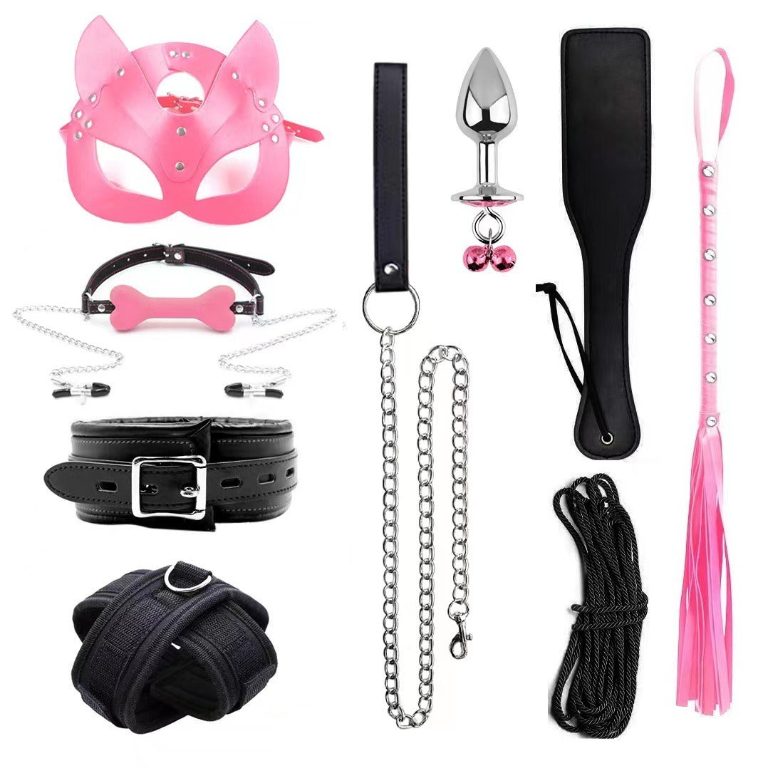 Leather Sponge Bondage Set with Handcuffs and Ankle Cuffs