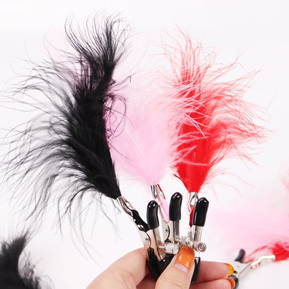 Metal Nipple Clamps with Feather for Fetish Play