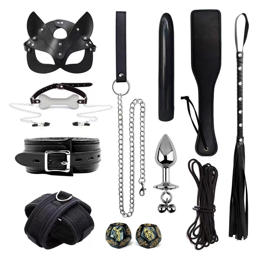 Leather Sponge Bondage Set with Handcuffs and Ankle Cuffs