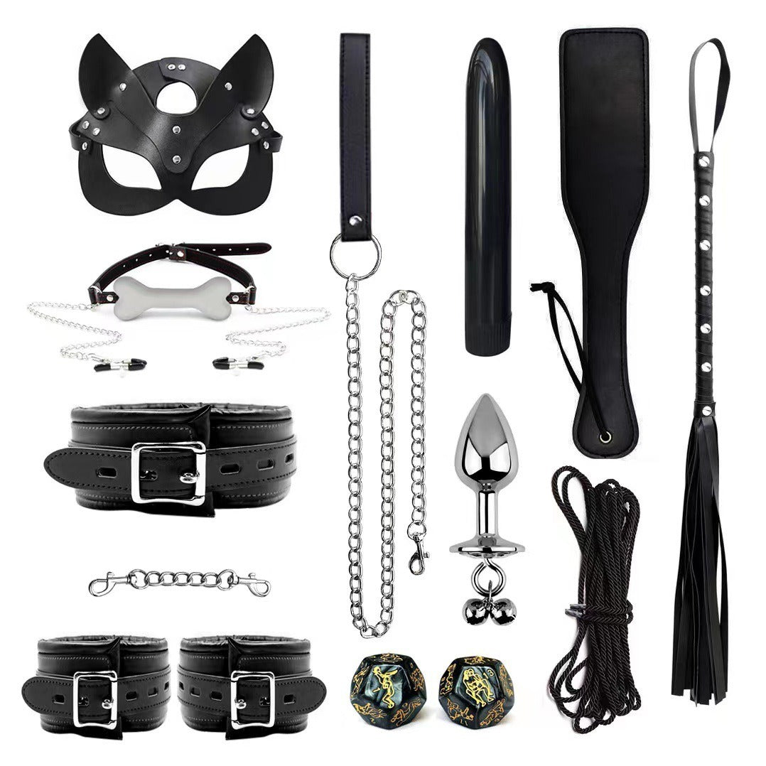 Leather Sponge Bondage Set with Handcuffs and Ankle Cuffs