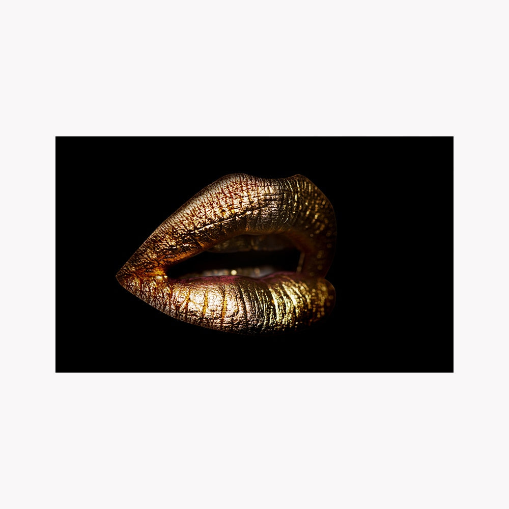 Golden Lips Canvas Painting for Home Decor