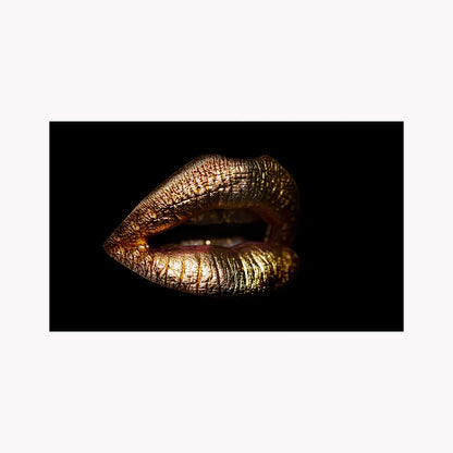 Golden Lips Canvas Painting for Home Decor