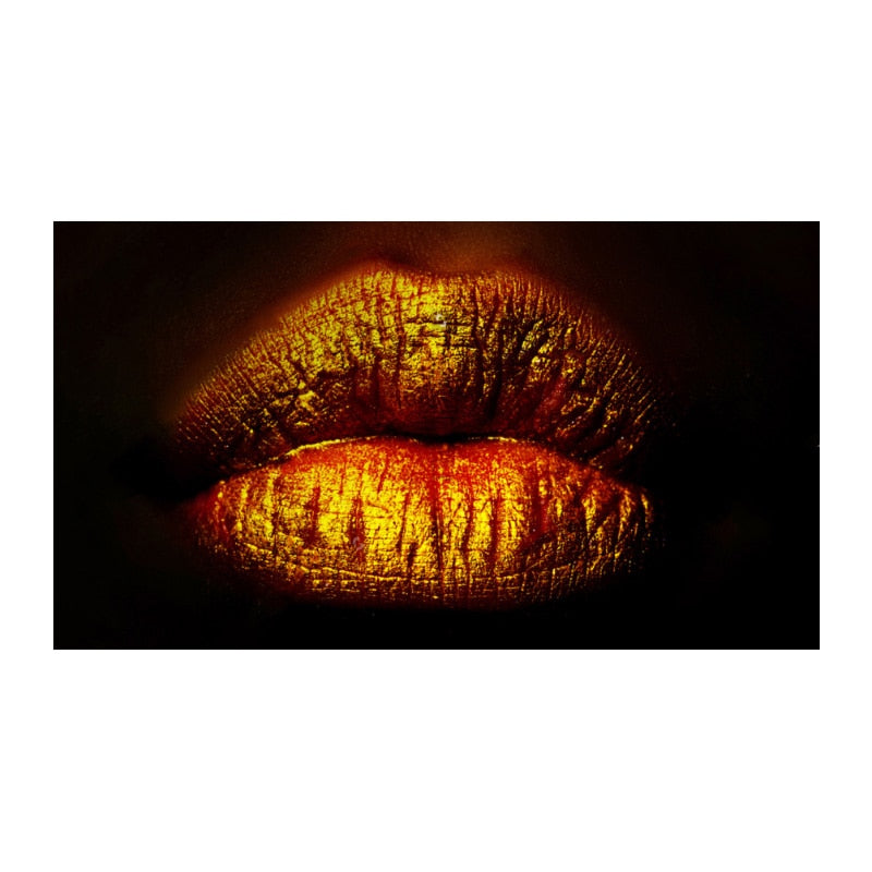 Golden Lips Canvas Painting for Home Decor