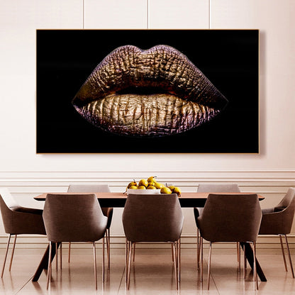 Golden Lips Canvas Painting for Home Decor