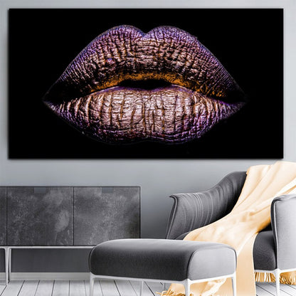 Golden Lips Canvas Painting for Home Decor