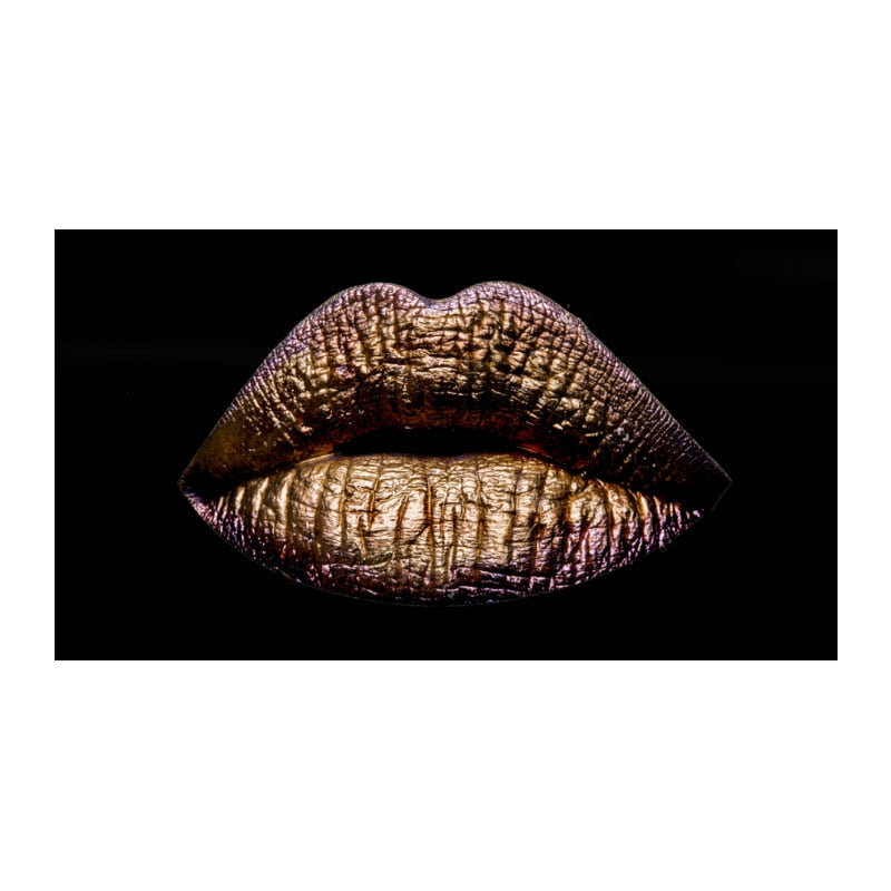 Golden Lips Canvas Painting for Home Decor