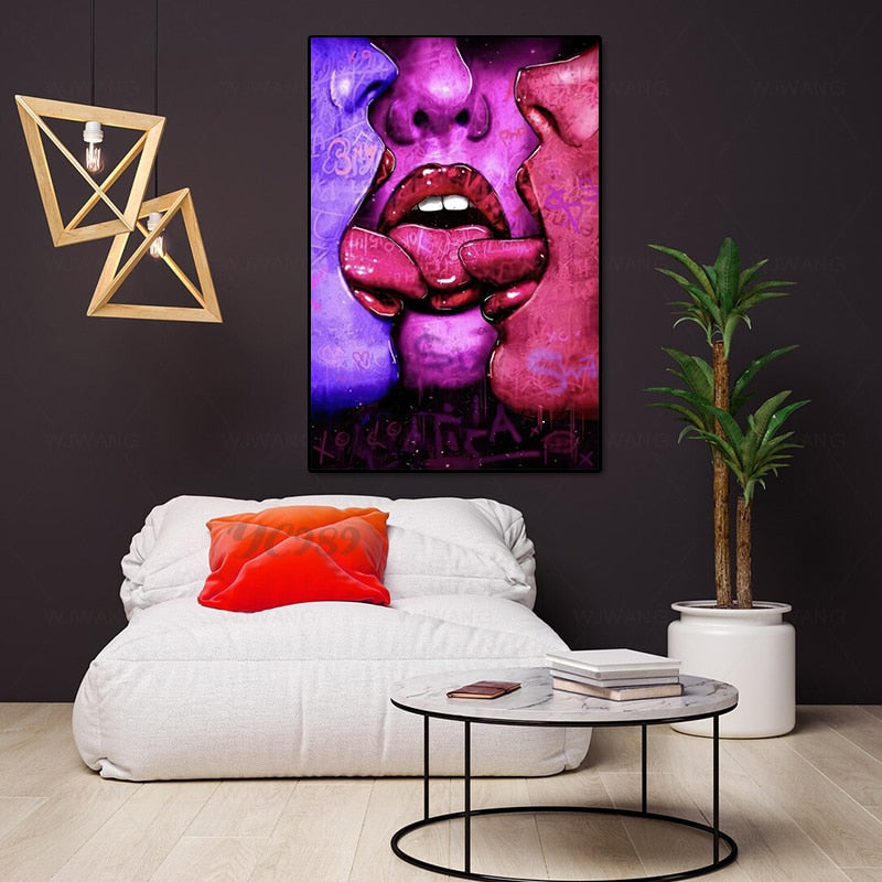 Modern Sexy Kiss Canvas Prints for Home Decor